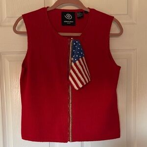 Michael Simon Red Full Zip Sleeveless Top Vest with Flag Accent Size S